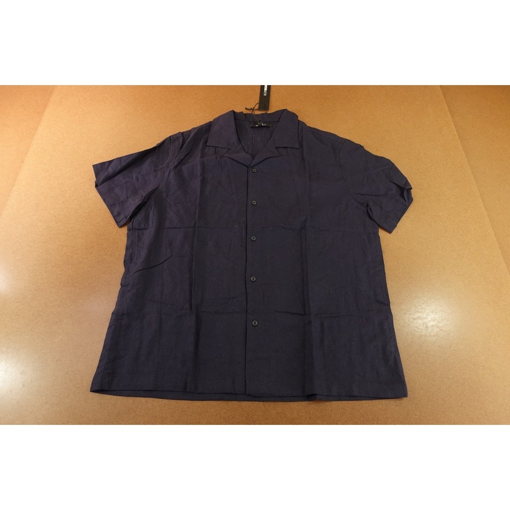 Novamen Mens XL Navy Blue Button-Up Short Sleeve Bahama Linen Shirt NWT